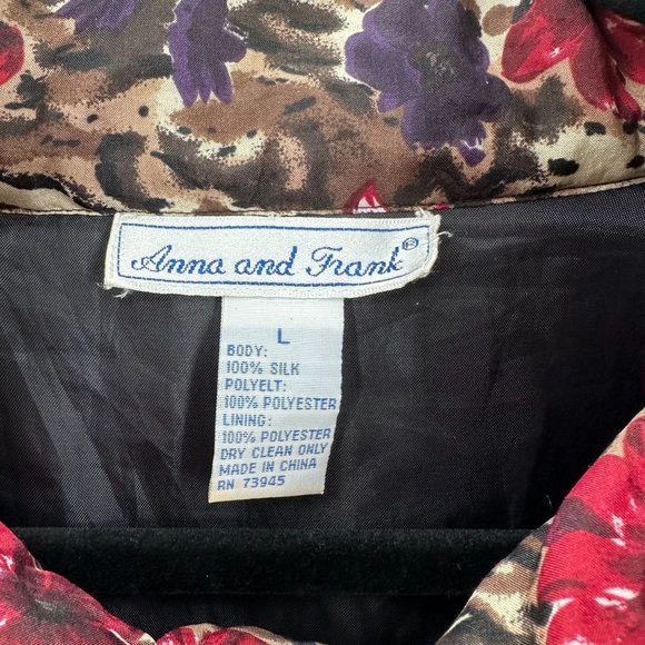 Anna And Frank Womens 100% Silk Quilted Brown Floral Zip Front Bomber Jacket L - Picture 8 of 13